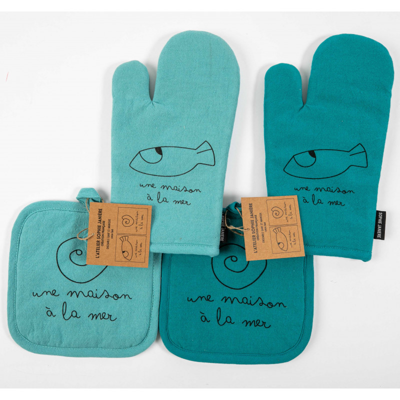 Lot gant et manique Bleu, Maison Vivaraise